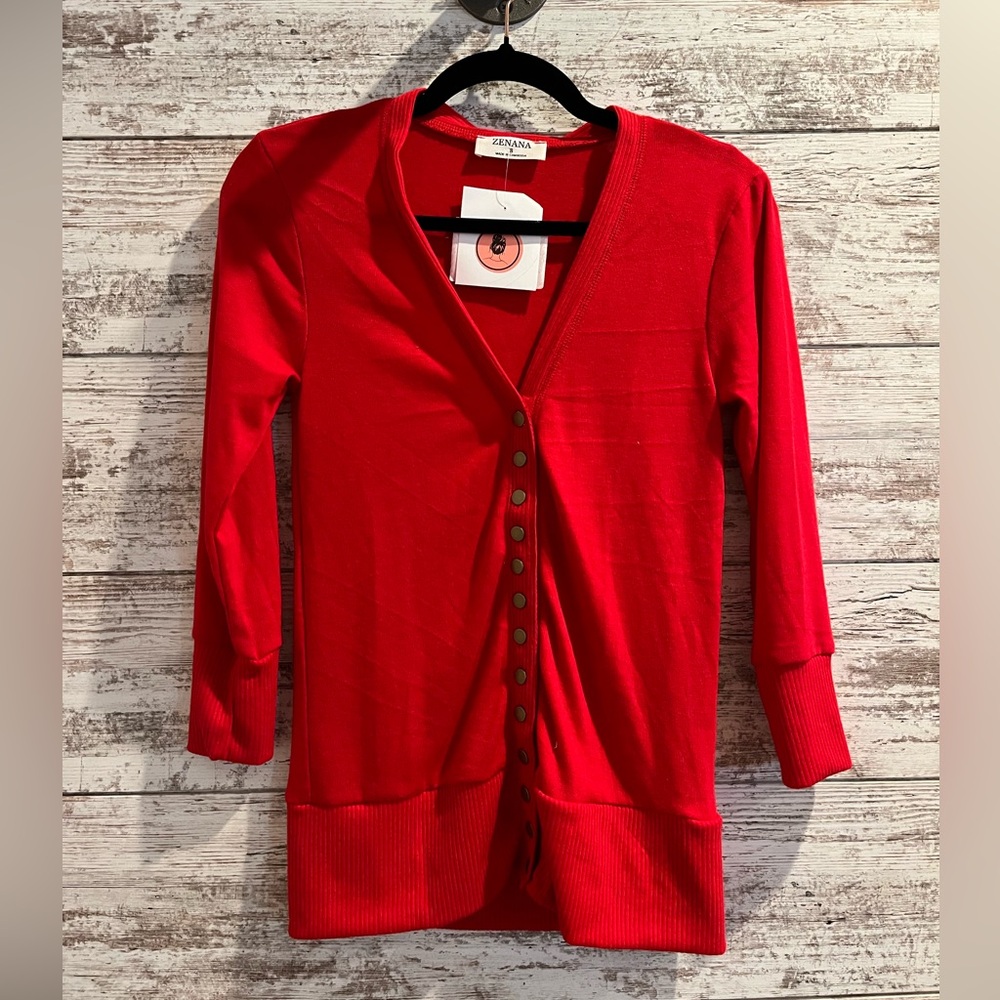 Zenana Outfitters Red Cardigan Sweater SMALL
